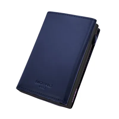 Portafoglio • Moero • Pro Prestige Blu Zip • Protezione RFID per carte Contactless • in Vera Pelle • Contiene fino a 12 Carte