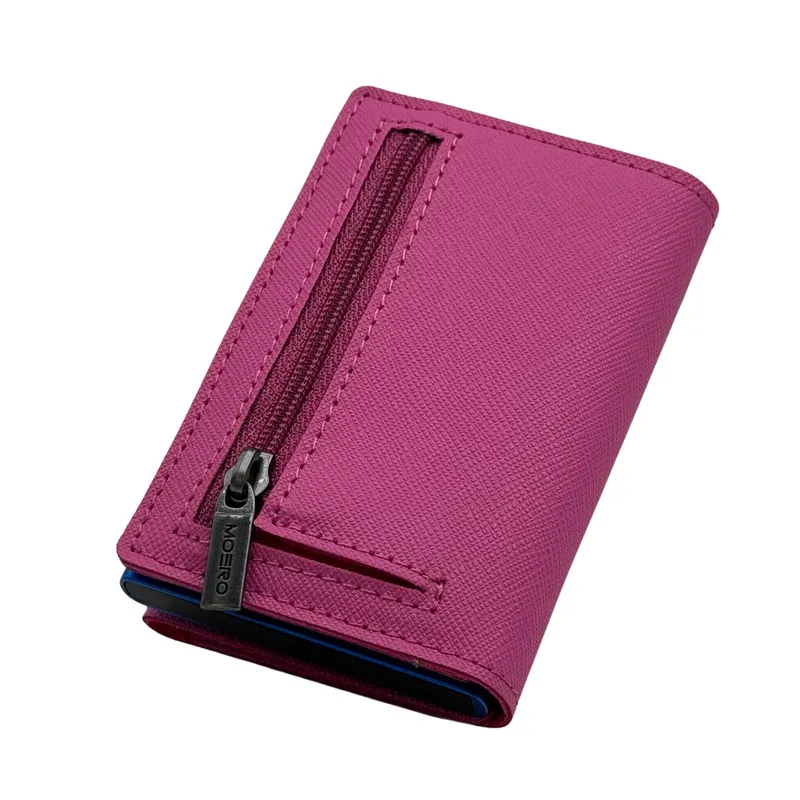 Portafoglio • Moero • Pro Saffiano Fucsia Zip • Protezione RFID per carte Contactless • in Vera Pelle • Contiene fino a 10 Carte