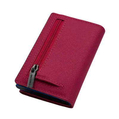 Portafoglio • Moero • Pro Saffiano Magenta Zip • Protezione RFID per carte Contactless • in Vera Pelle • Contiene fino a 10 Carte