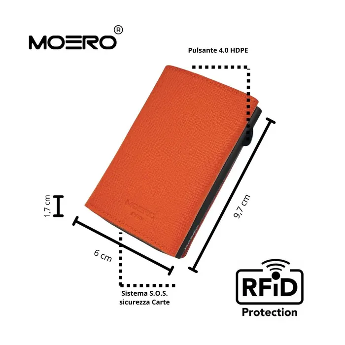 Portafoglio • Moero • Pro Saffiano Arancione • Protezione RFID per carte Contactless • in Vera Pelle • Contiene fino a 9 Carte