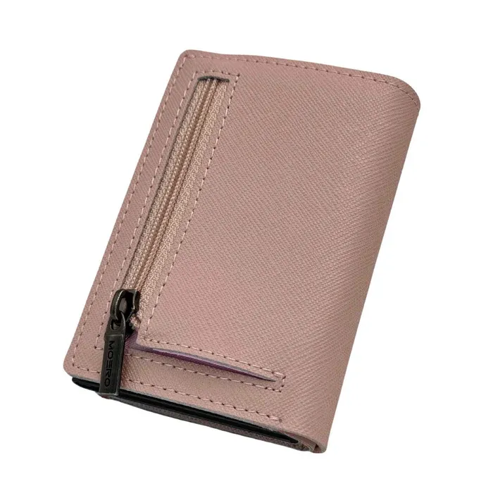 Portafoglio • Moero • Pro Plus Saffiano Pink Zip • Protezione RFID per carte Contactless • in Vera Pelle • Contiene fino a 6 Carte