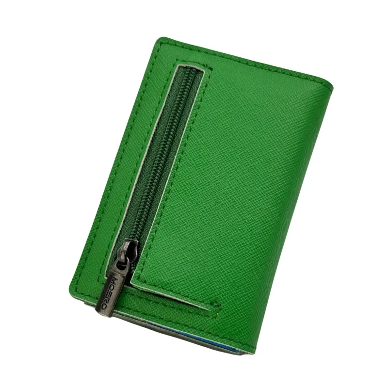 Portafoglio • Moero • Pro Saffiano Verde Esmeraldo Zip • Protezione RFID per carte Contactless • in Vera Pelle • Contiene fino a 10 Carte