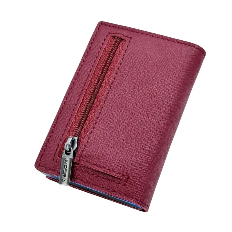 Portafoglio • Moero • Pro Saffiano Bordeaux Zip • Protezione RFID per carte Contactless • in Vera Pelle • Contiene fino a 9 Carte