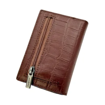 Portafoglio • Moero • Pro Croco Brown Zip • Protezione RFID per carte Contactless