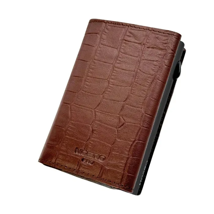 Portafoglio • Moero • Pro Croco Brown Zip • Protezione RFID per carte Contactless