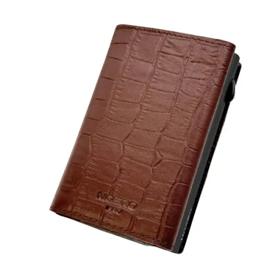 Portafoglio • Moero • Pro Croco Brown Zip • Protezione RFID per carte Contactless