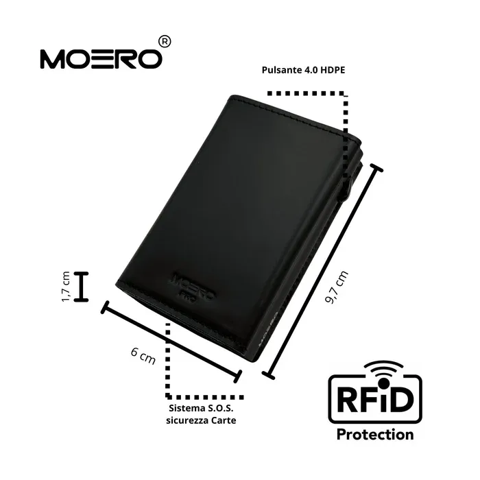Portafoglio • Moero • Pro Prestige Black • Protezione RFID per carte Contactless • in Vera Pelle • Contiene fino a 12 Carte