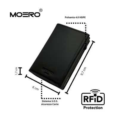 Portafoglio • Moero • Pro Prestige Black • Protezione RFID per carte Contactless • in Vera Pelle • Contiene fino a 12 Carte