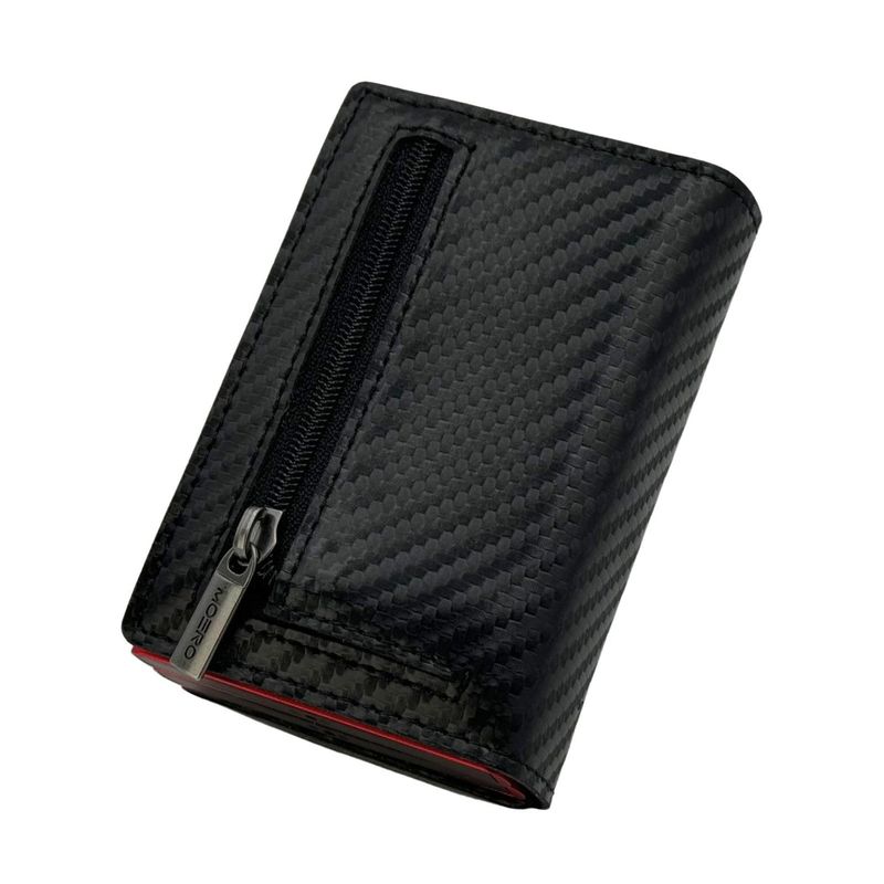 Portafoglio • Moero • Pro Dual Carbon Black Zip Nero • Protezione RFID per carte Contactless • in Vera Pelle • Contiene fino a 15 Carte