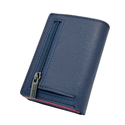 Portafoglio • Moero • Pro Plus Saffiano Blue Navy Zip • Protezione RFID per carte Contactless • in Vera Pelle • Contiene fino a 6 Carte