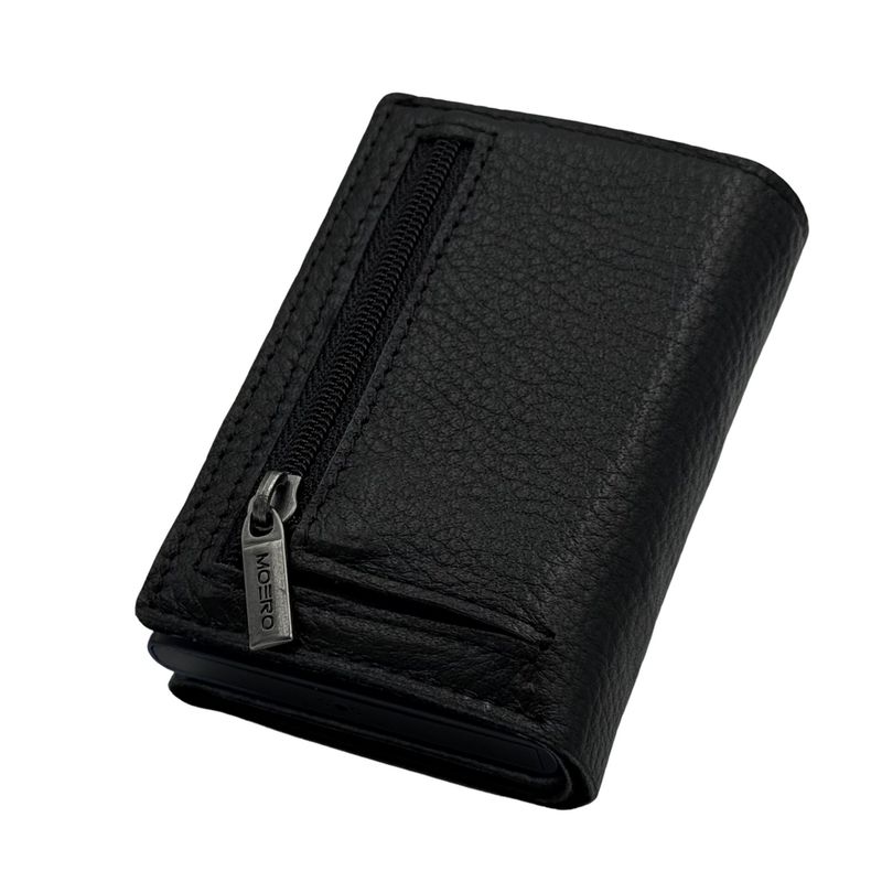 Portafoglio • Moero • Pro Plus Bottalato Black Zip • Protezione RFID per carte Contactless • in Vera Pelle • Contiene fino a 6 Carte