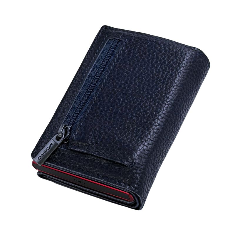 Portafoglio • Moero • Pro Plus Bottalato Blue Zip • Protezione RFID per carte Contactless • in Vera Pelle • Contiene fino a 6 Carte