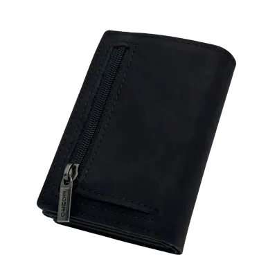 Portafoglio • Moero • Pro Plus Vintage Black Zip • Protezione RFID per carte Contactless • in Vera Pelle • Contiene fino a 6 Carte