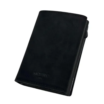 Portafoglio • Moero • Pro Plus Vintage Black Zip • Protezione RFID per carte Contactless • in Vera Pelle • Contiene fino a 6 Carte