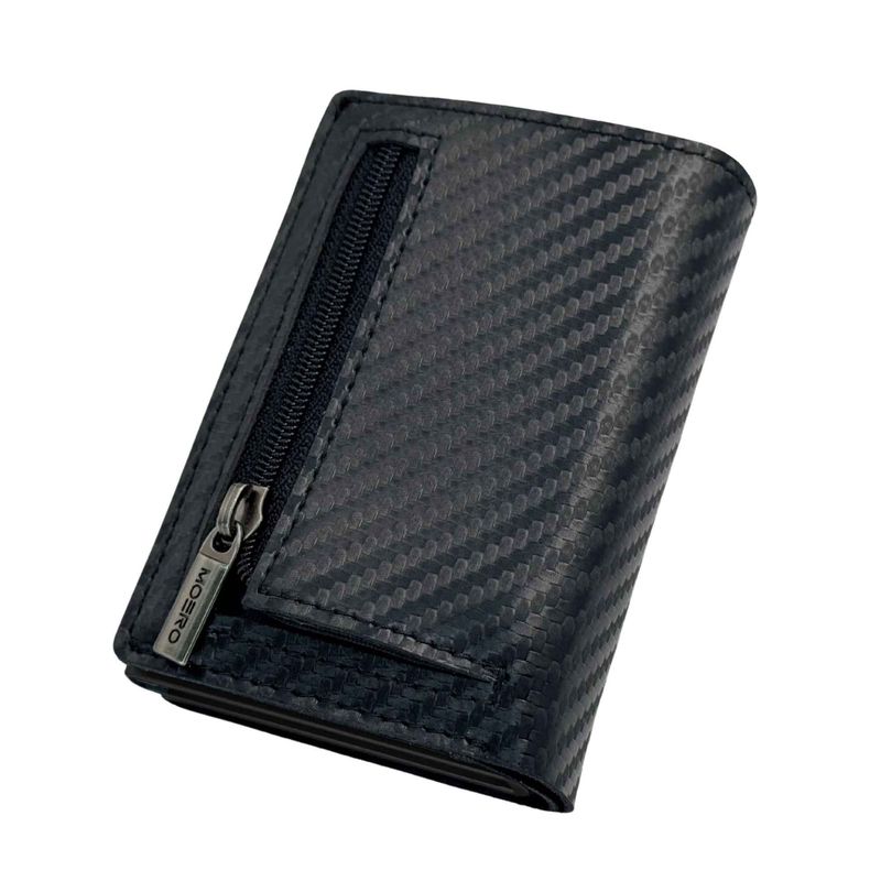 Portafoglio • Moero • Pro Plus Carbon Black Zip • Protezione RFID per carte Contactless • in Vera Pelle • Contiene fino a 6 Carte