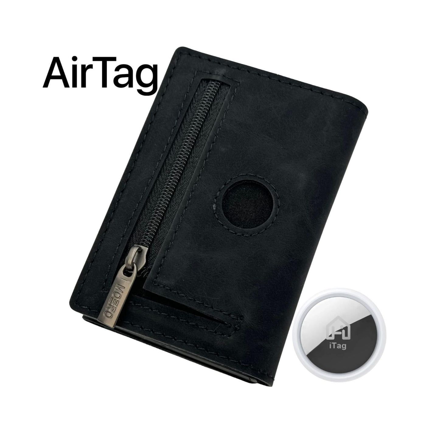 Portafoglio • Moero • Pro Vintage Airtag Black • Protezione RFID per carte Contactless • in Vera Pelle • Contiene fino a 9 Carte