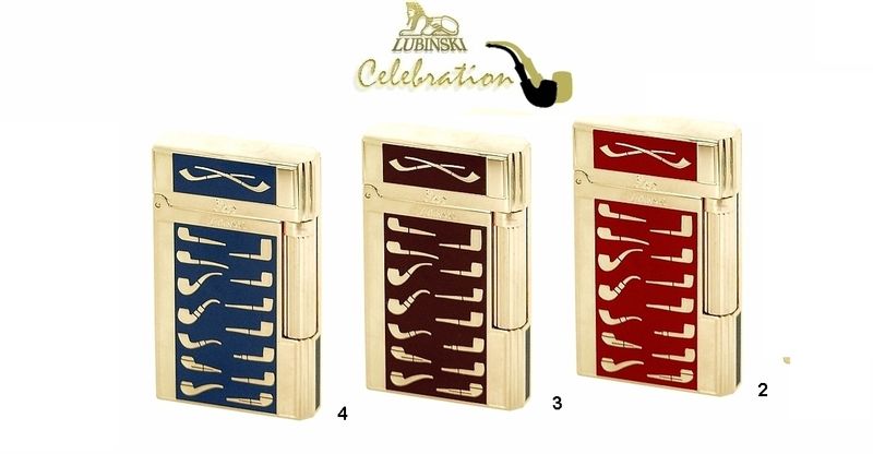 Lubinski Accendino Per Pipa Celebration W381.4 Placcato Oro Blu Lubinski Accendino Per Pipa Celebration W381.4 Placcato Oro Blu