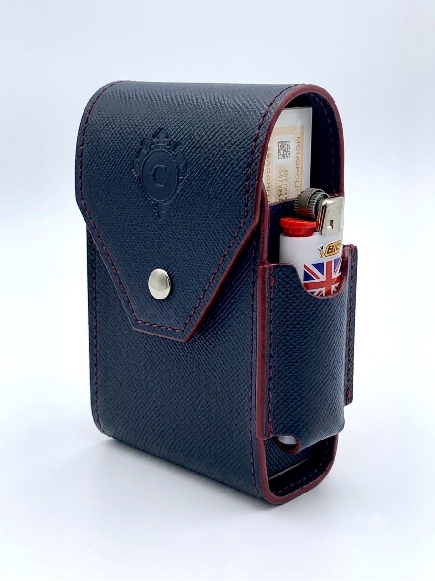 Cartujano Porta Pacchetto Classico Con Porta Accendino Blu Navy Saffiano