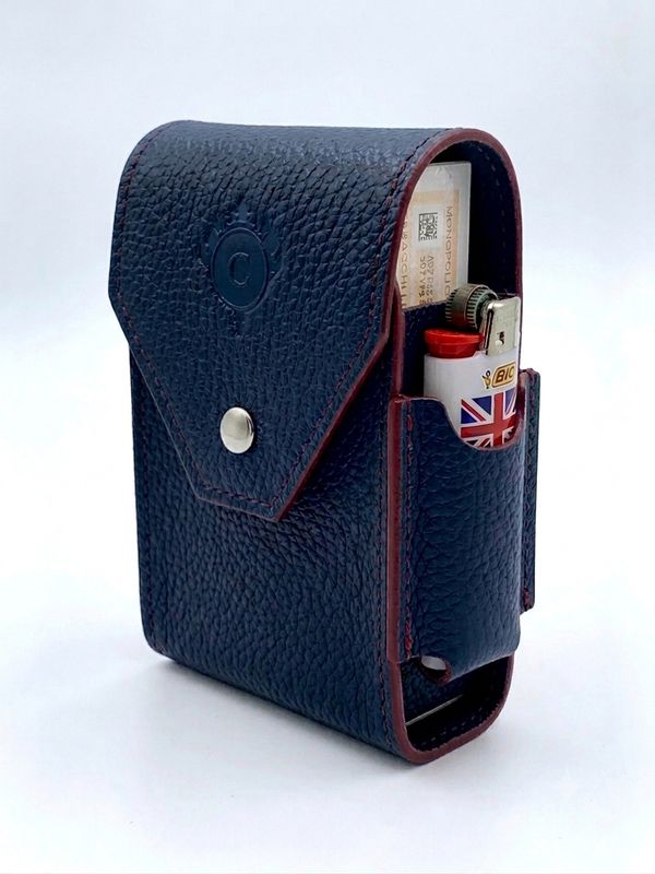 Cartujano Porta Pacchetto Classico Con Porta Accendino Blue Navy Cartujano Porta Pacchetto Classico Con Porta Accendino Blue Navy
