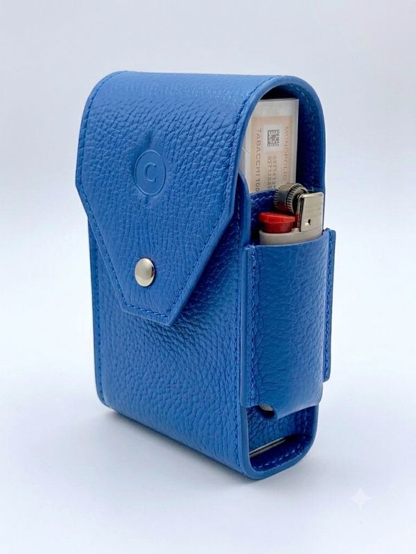 Cartujano Porta Pacchetto Lungo Con Porta Accendino Blu Cartujano Porta Pacchetto Lungo Con Porta Accendino Blu