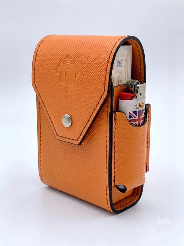 Cartujano Porta Pacchetto Lungo Con Porta Accendino Arancione Saffiano Cartujano Porta Pacchetto Lungo Con Porta Accendino Arancione Saffiano