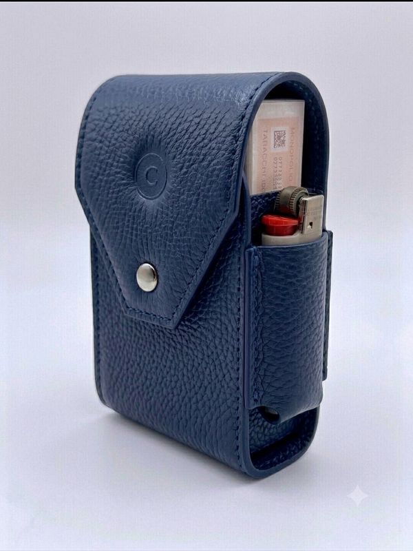 Cartujano Porta Pacchetto Lungo Con Porta Accendino Blu Cartujano Porta Pacchetto Lungo Con Porta Accendino Blu