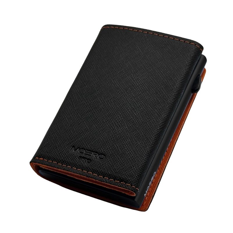 Portafoglio • Moero • Pro Plus Saffiano Black Orange Zip • Protezione RFID per carte Contactless • in Vera Pelle • Contiene fino a 6 Carte