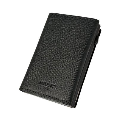 Portafoglio • Moero • Pro Airtag Saffiano Black Zip • Protezione RFID per carte Contactless • Contiene fino a 9 Carte