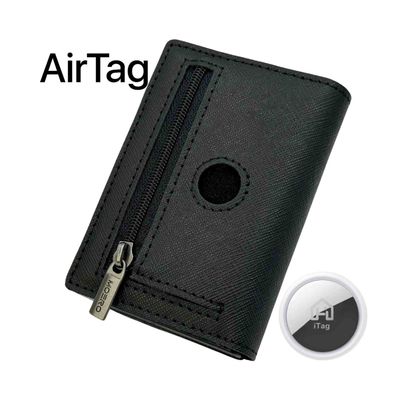 Portafoglio • Moero • Pro Airtag Saffiano Black Zip • Protezione RFID per carte Contactless • Contiene fino a 9 Carte