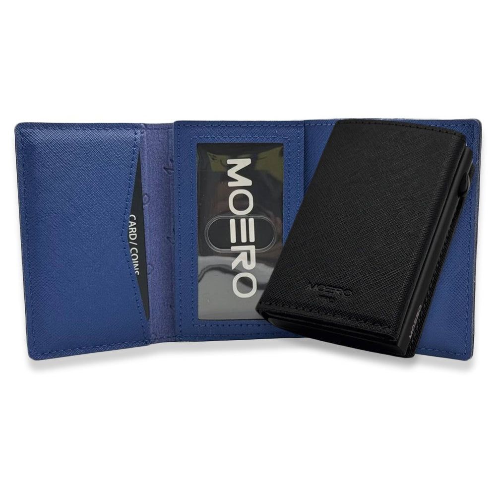 Portafoglio • Moero • Pro Plus Saffiano Black Blue Zip • Protezione RFID per carte Contactless • in Vera Pelle • Contiene fino a 6 Carte Portafoglio • Moero • Pro Plus Saffiano Black Blue Zip • Protezione RFID per carte Contactless • in Vera Pelle • Contiene fino a 6 Carte