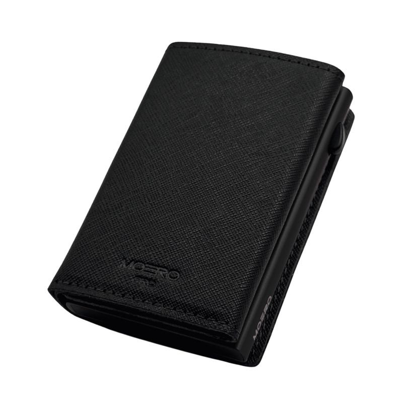 Portafoglio • Moero • Pro Plus Saffiano Black Blue Zip • Protezione RFID per carte Contactless • in Vera Pelle • Contiene fino a 6 Carte