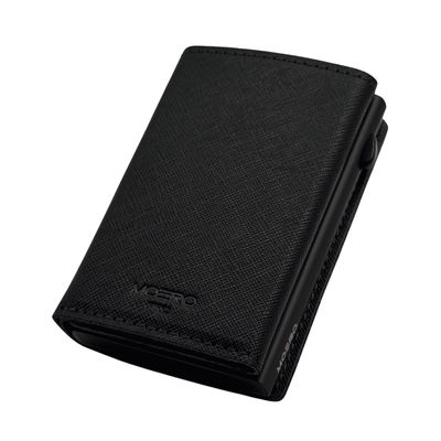 Portafoglio • Moero • Pro Plus Saffiano Black Blue Zip • Protezione RFID per carte Contactless • in Vera Pelle • Contiene fino a 6 Carte