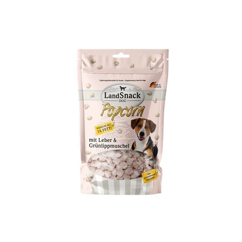 LandSnack Dog Hundesnack Popcorn Popcorn LandSnack Dog Hundesnack Popcorn Popcorn "Leber & Grünlippmuschel" 100 g und weniger als 1 % Fett