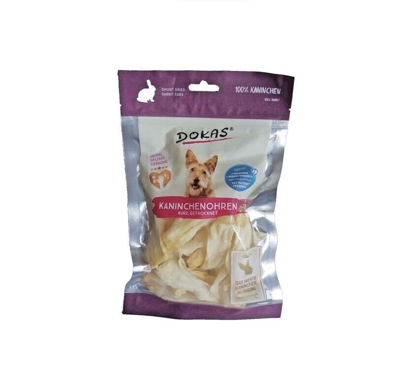 Dokas Dog Hundesnack Kaninchenohren ohne Fell (kurz) 70g Dokas Dog Hundesnack Kaninchenohren ohne Fell (kurz) 70g