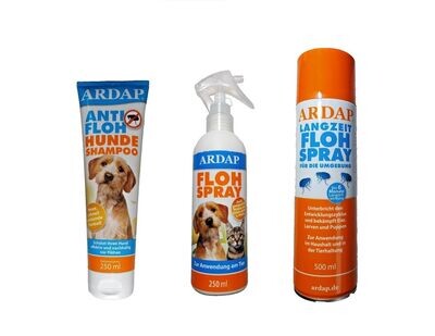ARDAP Anti-Floh Set Hundeshampoo, Flohspray, Langzeitspray für die Umgebung ARDAP Anti-Floh Set Hundeshampoo, Flohspray, Langzeitspray für die Umgebung