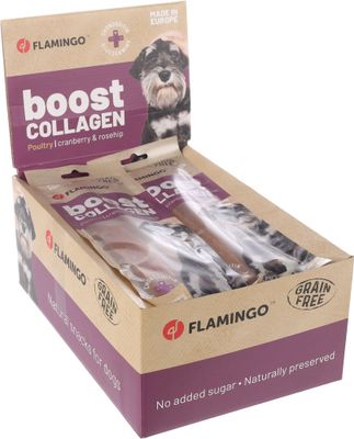 Flamingo Hundesnack Boost Collagen Streifen mit Huhn & Kollagen Umkarton 20 x 60 g Flamingo Hundesnack Boost Collagen Streifen mit Huhn & Kollagen Umkarton 20 x 60 g