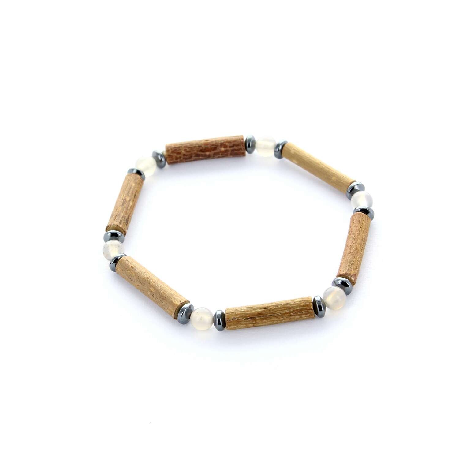 Bracelet de noisetier, agate grise et hématite modèle 1