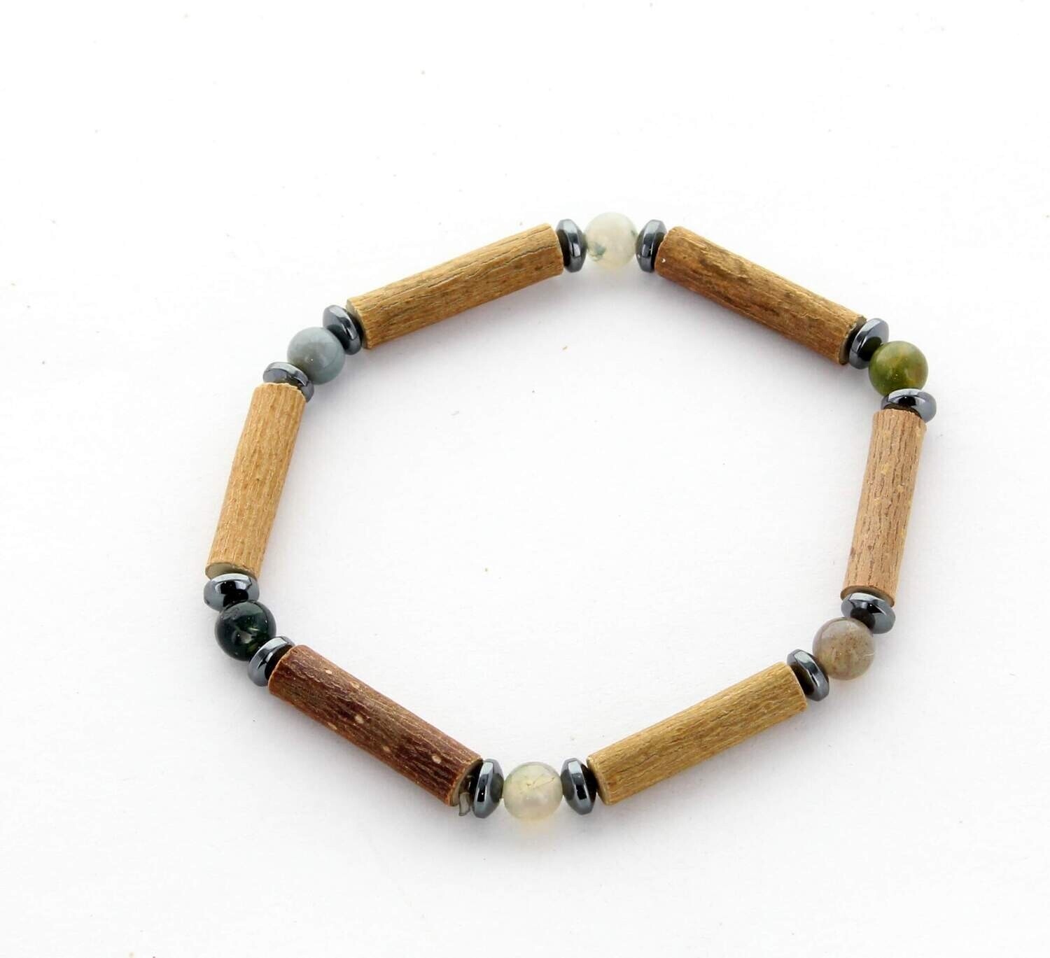 Bracelet de noisetier, agate indienne et hématite modèle 1