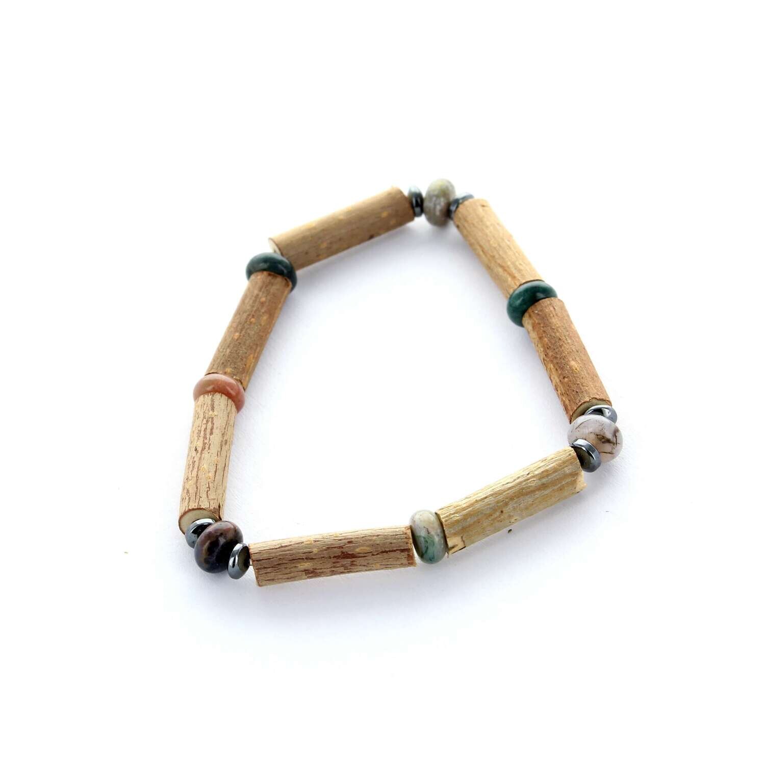 Bracelet de noisetier, agate indienne, hématite modèle 2