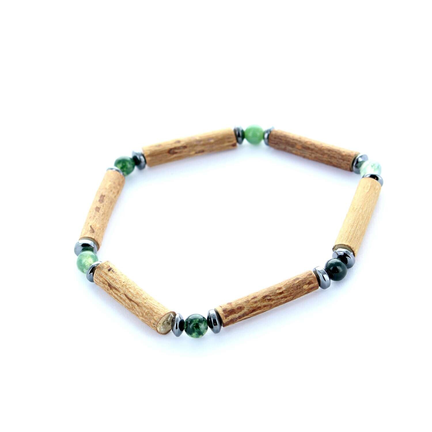 Bracelet de noisetier, agate mousse et hématite modèle 1