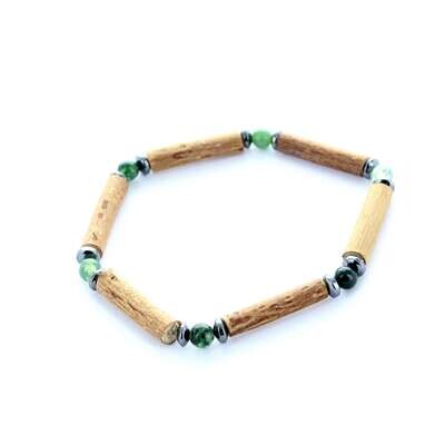 Bracelet de noisetier, agate mousse et hématite modèle 1