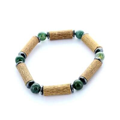Bracelet de noisetier, agate mousse et hématite modèle 2
