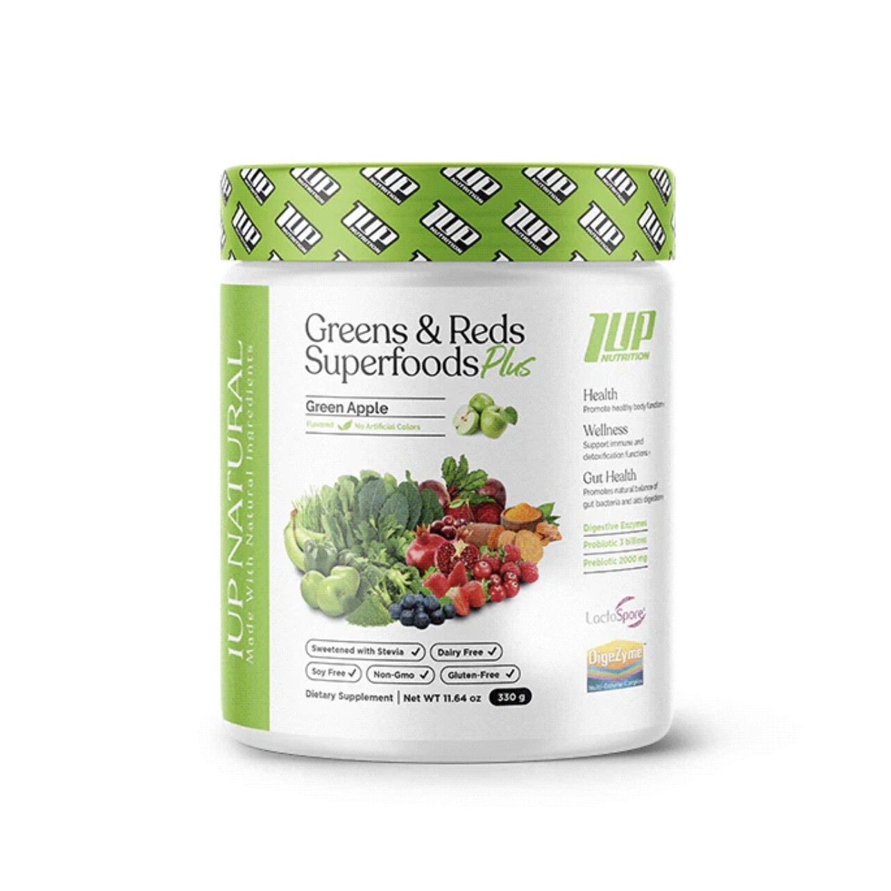 1up Nutrition Vegan Greens &amp; Reds Superfoods Plus, Flavor: Green Apple