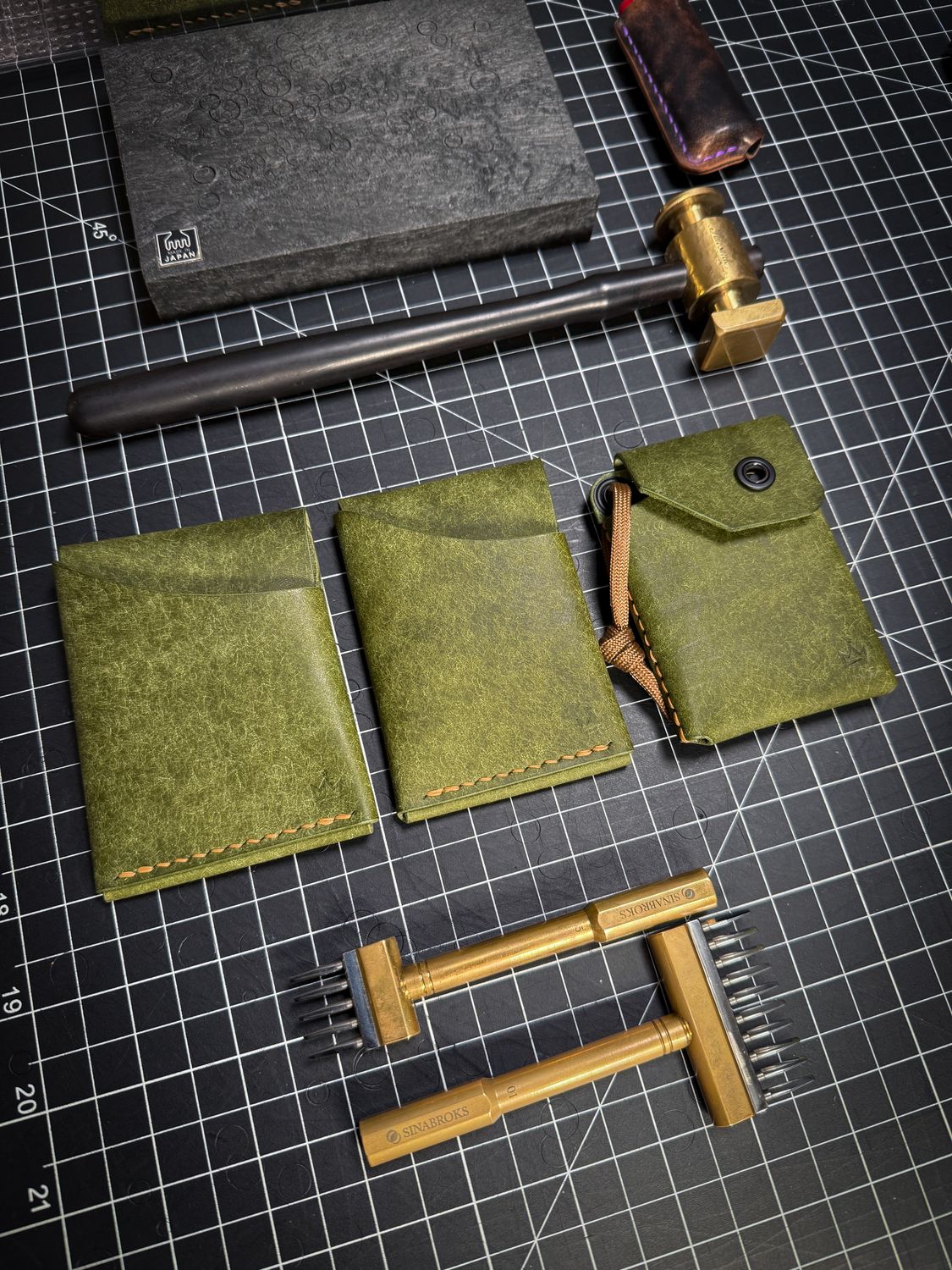 Pueblo Olive Green W/ Colonial Tan Thread - The Silver Coin Wallet - Regular Size And Mini Size / Hidden Treasure