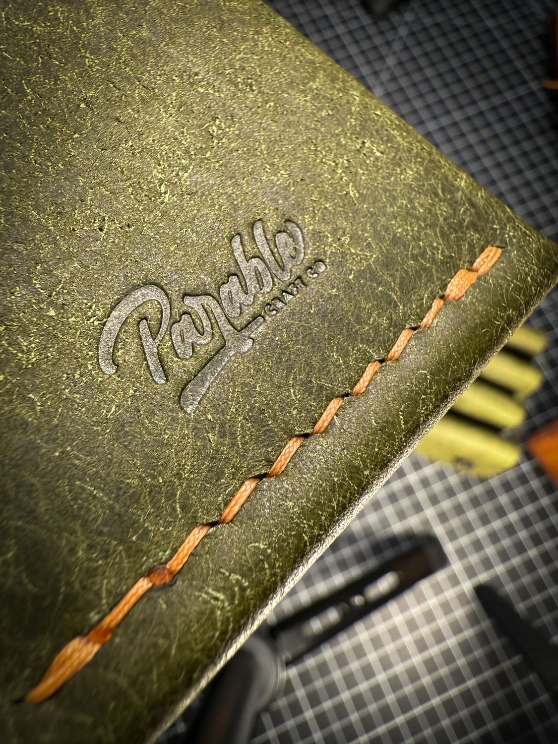 Pueblo Olive Green W/ Colonial Tan Thread - The Silver Coin Wallet - Regular Size And Mini Size / Hidden Treasure