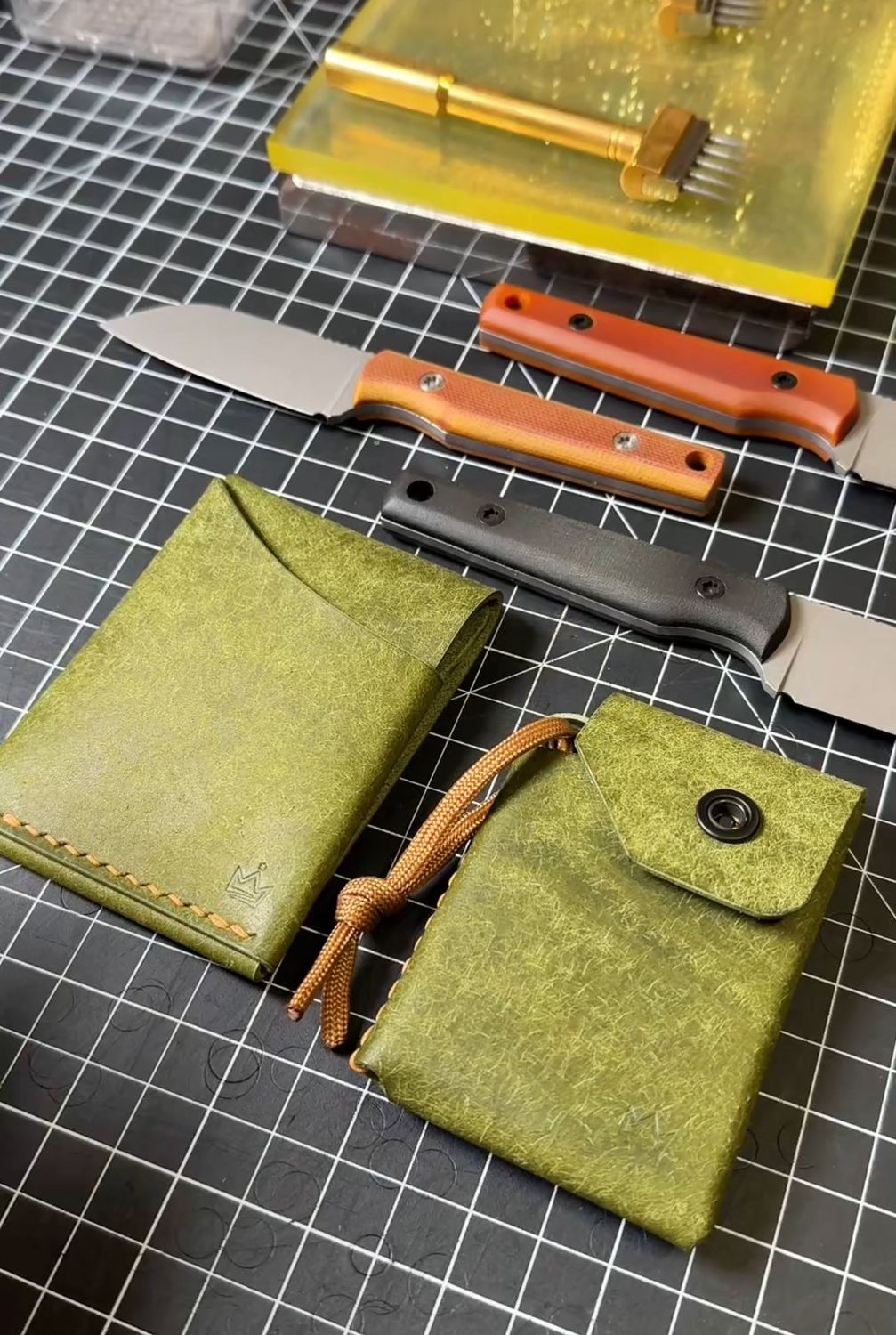 Pueblo Olive Green W/ Colonial Tan Thread - The Silver Coin Wallet - Regular Size And Mini Size / Hidden Treasure