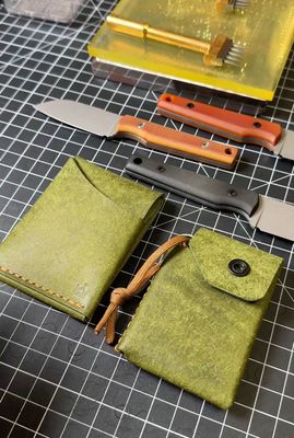 Pueblo Olive Green W/ Colonial Tan Thread - The Silver Coin Wallet - Regular Size And Mini Size / Hidden Treasure