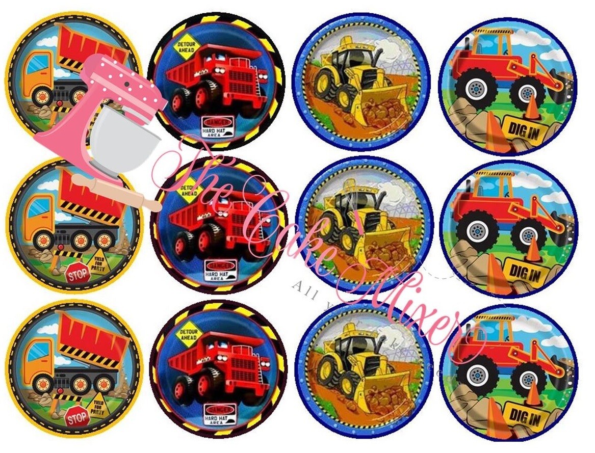 Construction Wafer Paper Cupcake Toppers