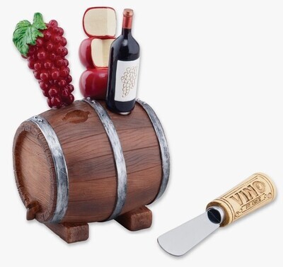 4-PC Vino Cheese Spreader with 1-PC Oak Barrel Base