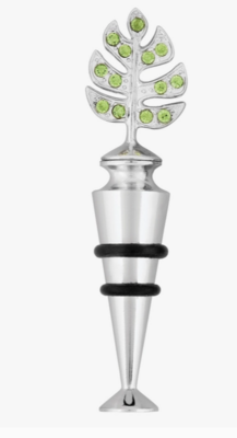 Crystal Monstera Wine Bottle Stopper - 4 1/4&quot; L / Crystal, Zinc Alloy